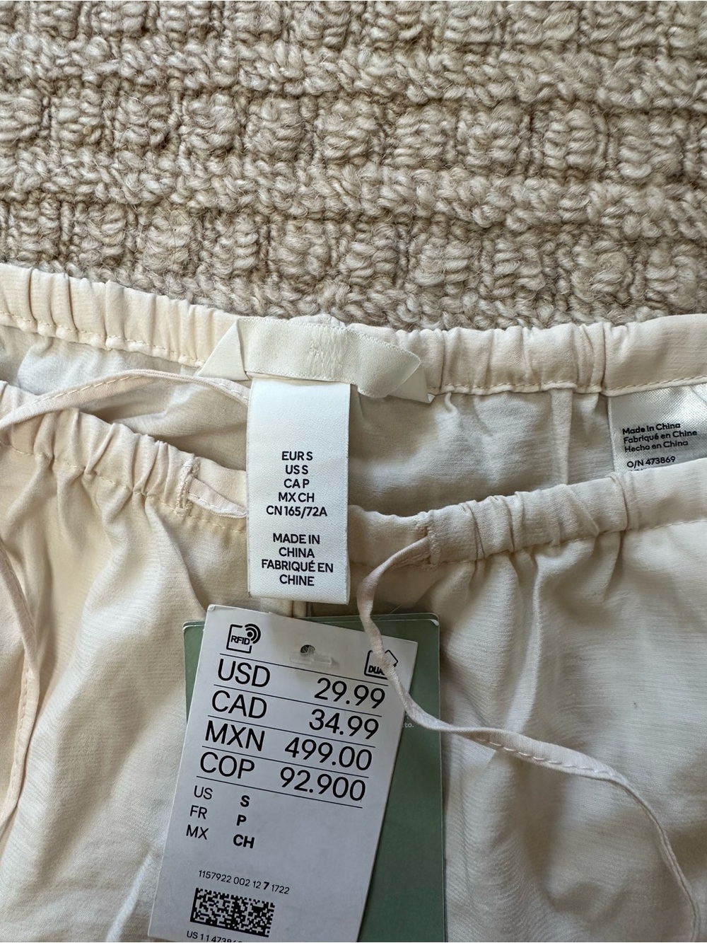 H&M NWT Cream Wide Leg Drawstring Pants Sz S - Picture 4 of 5